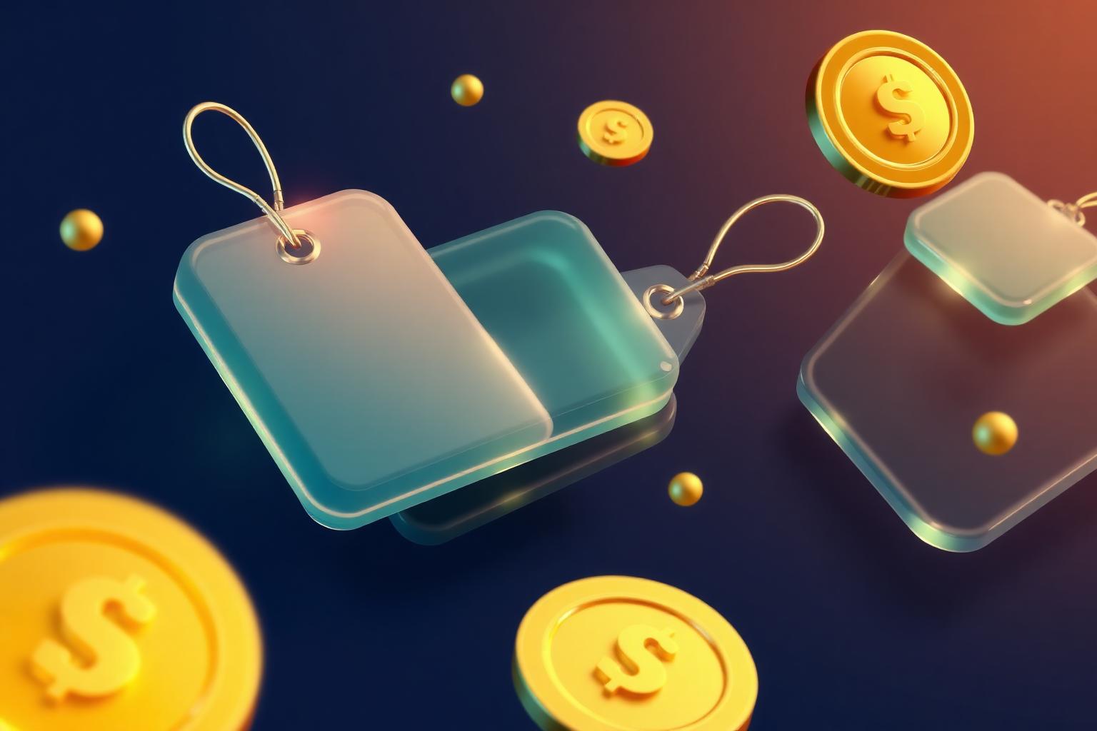 Pricing visual with floating price tags and coins