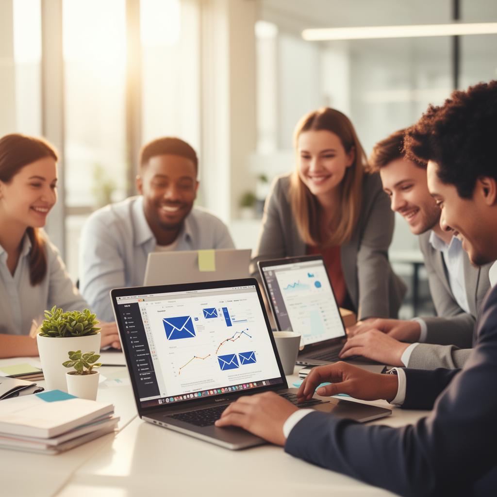 Marketing team collaborating on email campaigns